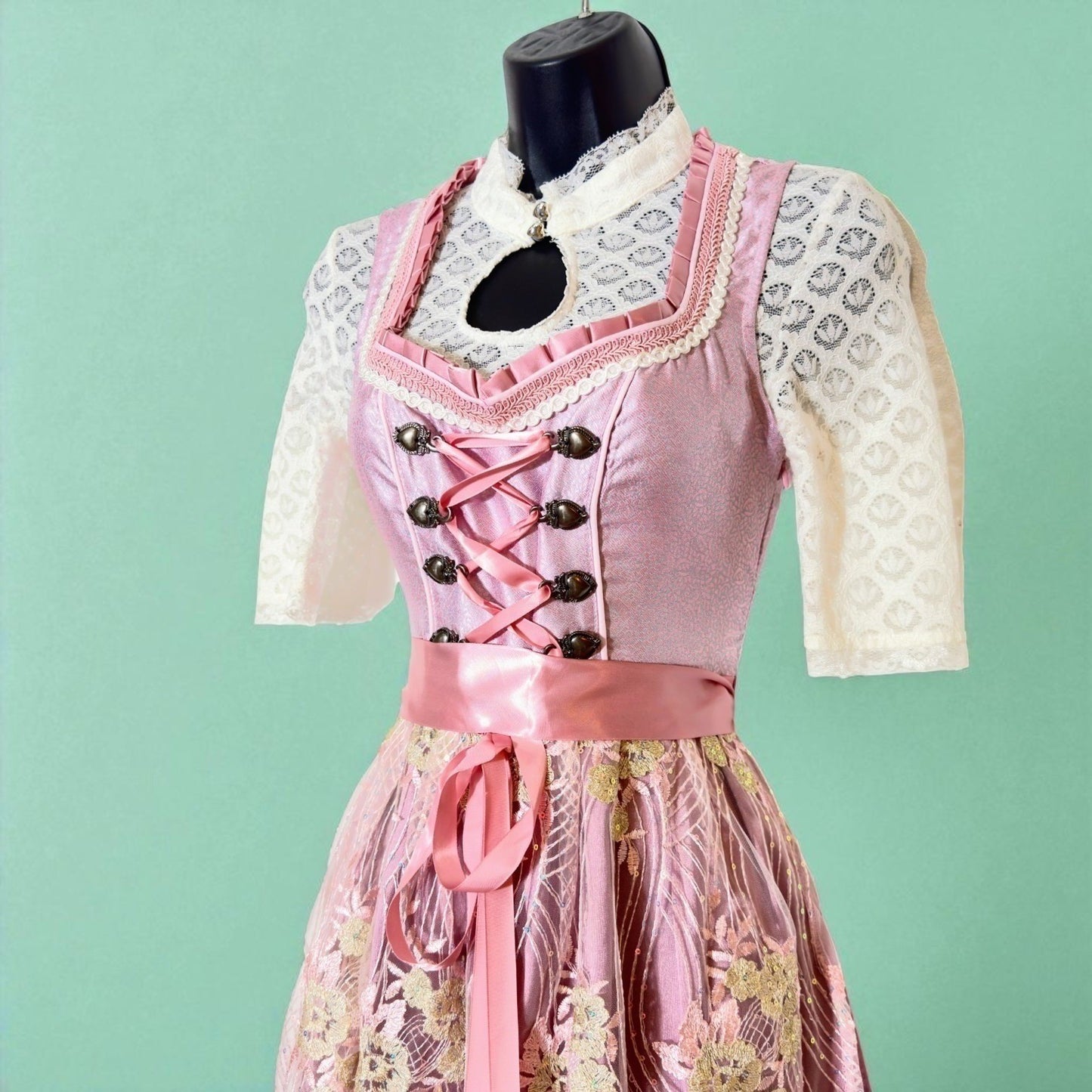 Pink Floral Lace Dirndl Dress Ingrid
