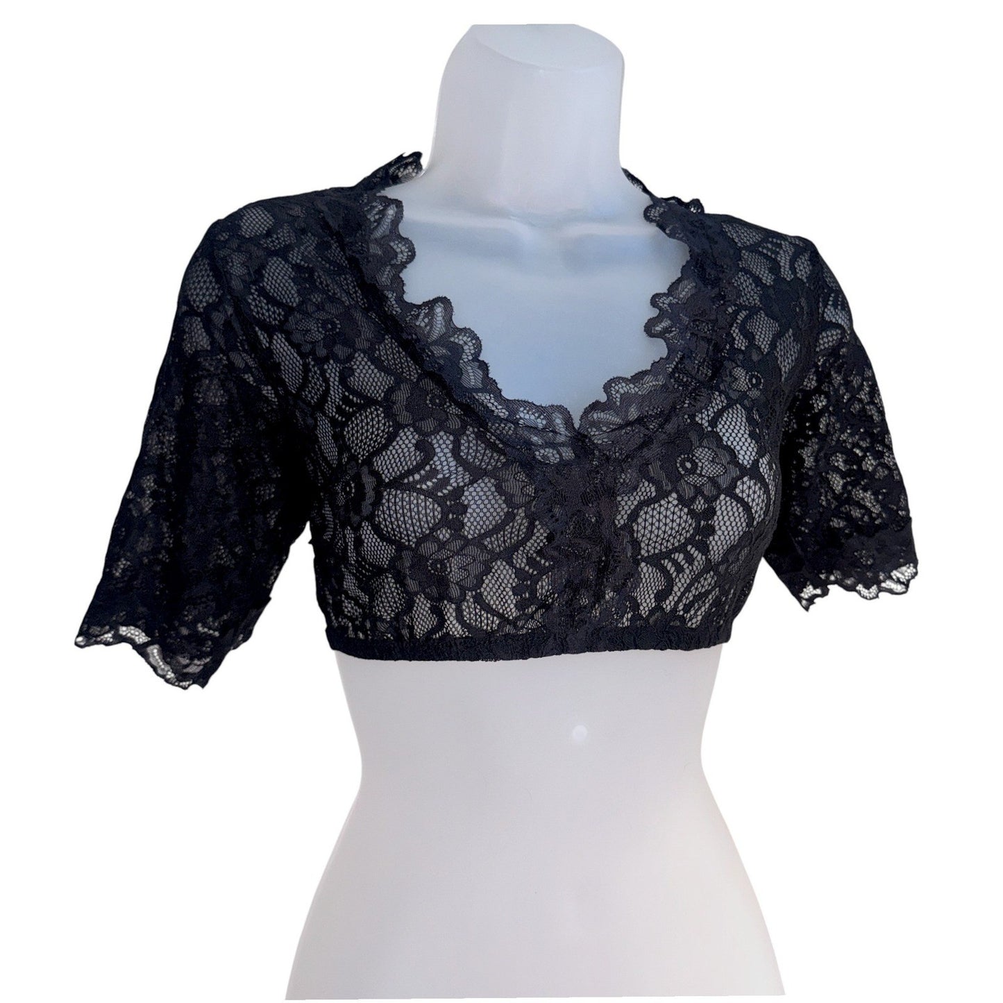 Black Lace V-Neck Crop Dirndl Blouse Lorelei