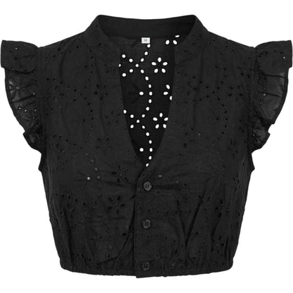Black Seersucker Ruffle Sleeve Dirndl Blouse Marlene
