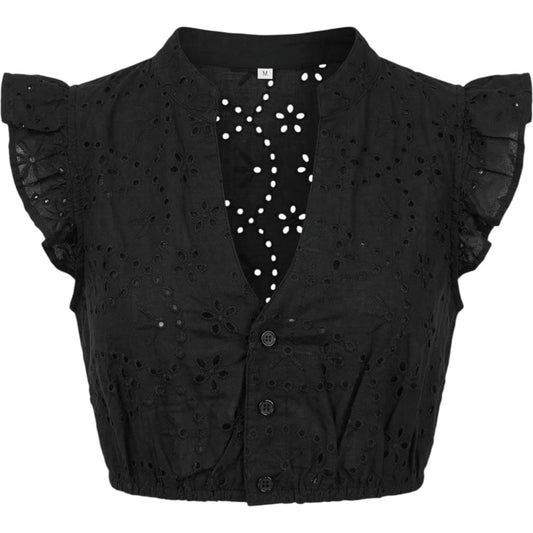 Black Seersucker Ruffle Sleeve Dirndl Blouse Marlene