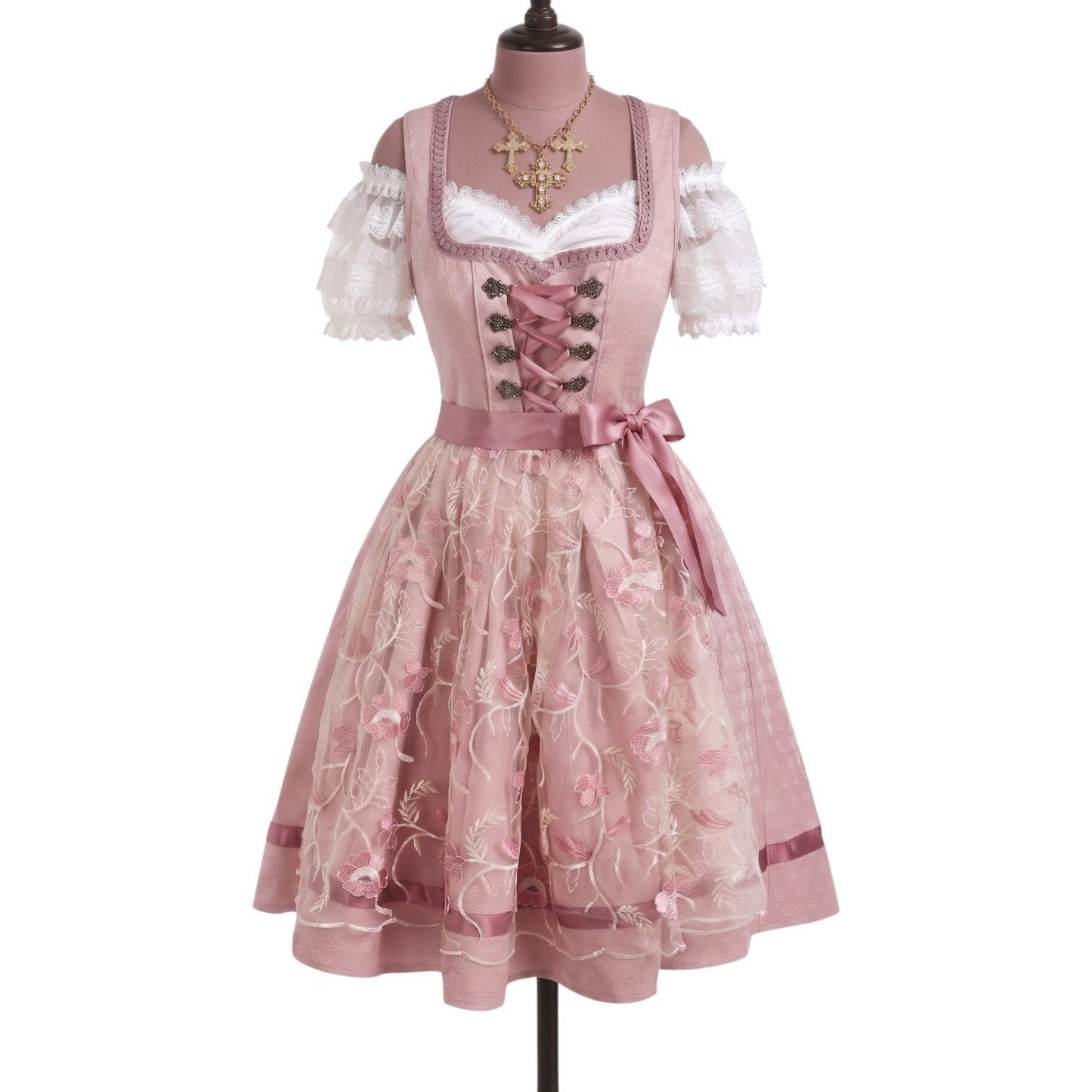 Pink Mauve Lace Dirndl Dress Romy