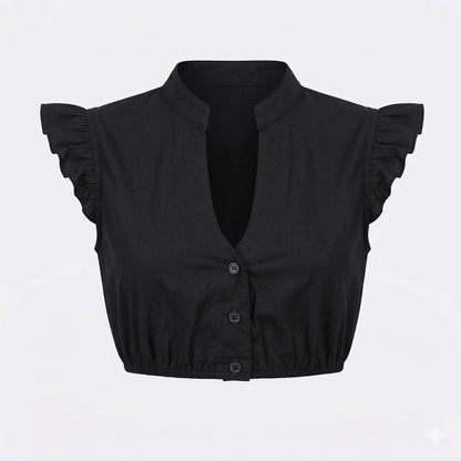 Black Ruffle Sleeve Dirndl Blouse Elsa