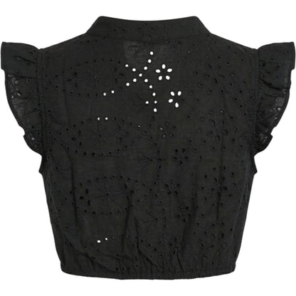 Black Seersucker Ruffle Sleeve Dirndl Blouse Marlene