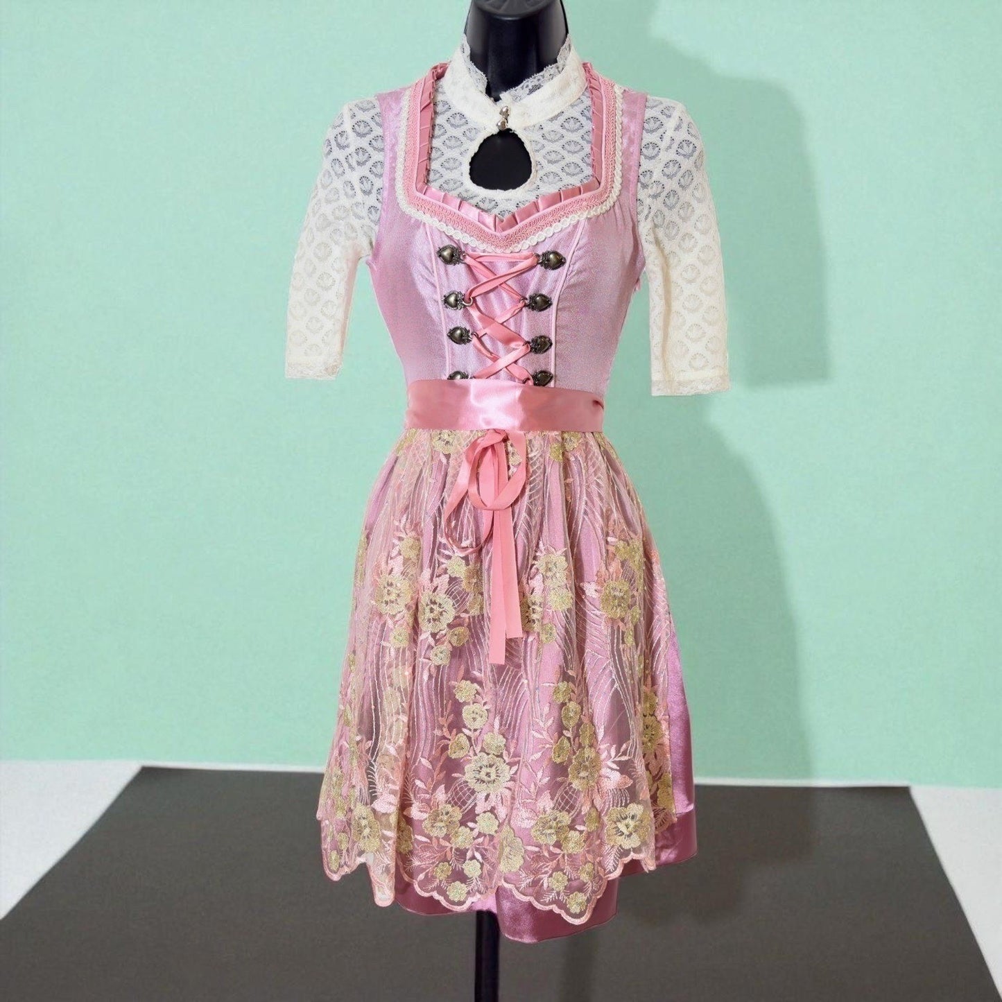 Pink Floral Lace Dirndl Dress Ingrid