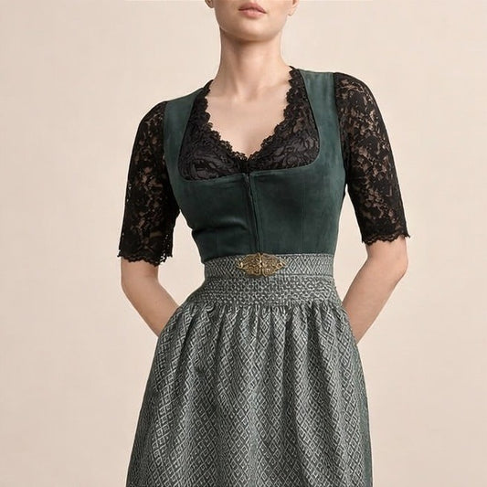 Black Lace V-Neck Crop Dirndl Blouse Lorelei