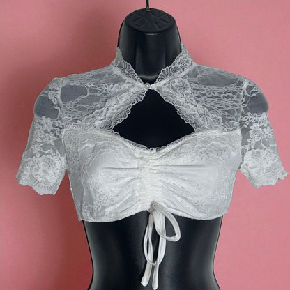 White Lace Keyhole V-Neck Dirndl Blouse Brigitte