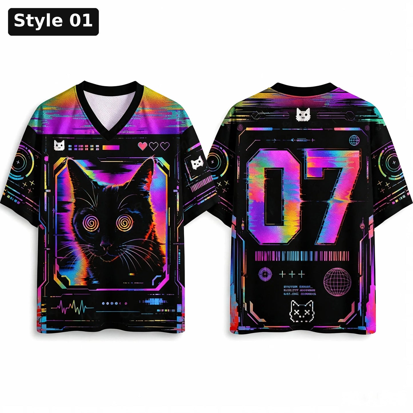 Style 01 neon glitch cat jersey