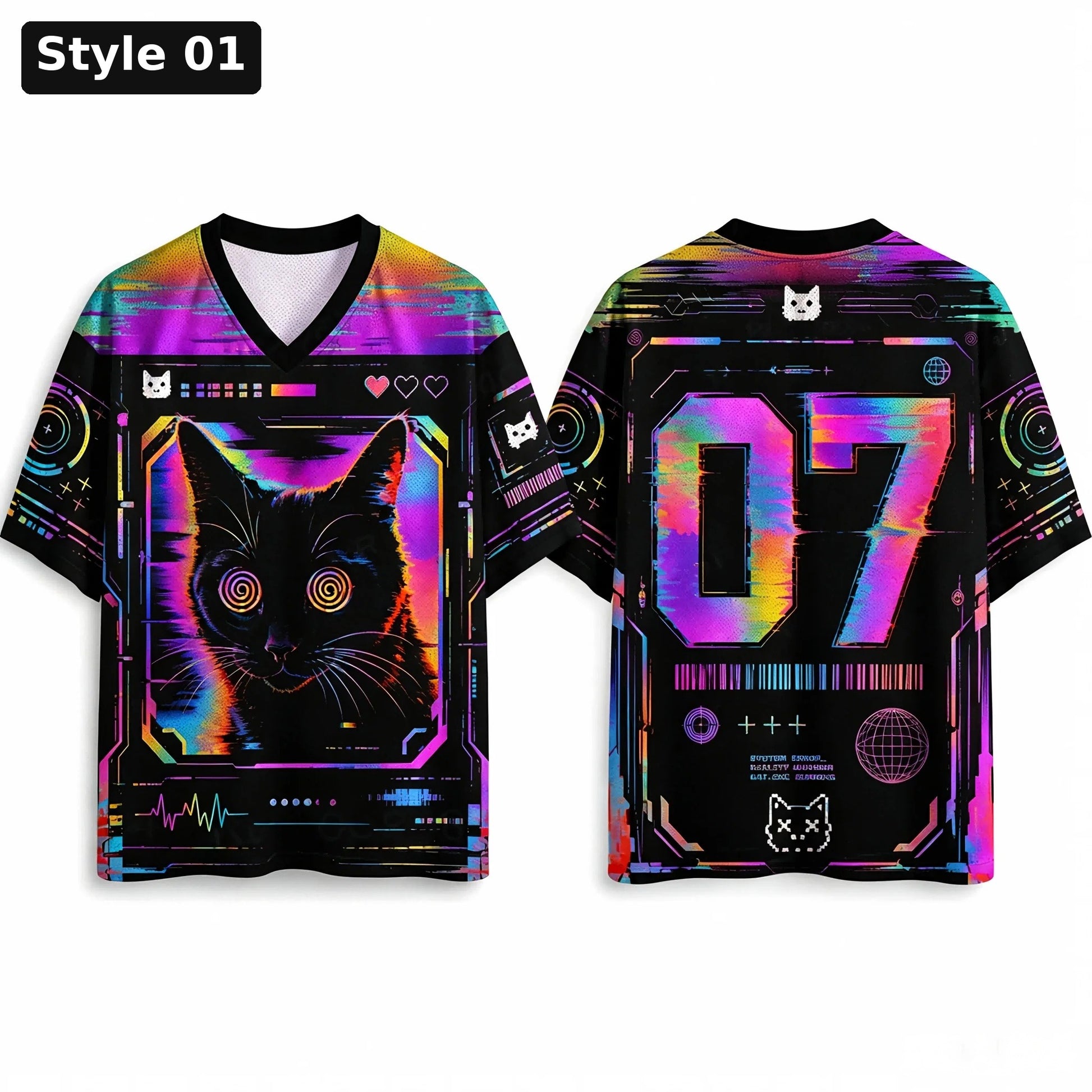 Style 01 neon glitch cat jersey