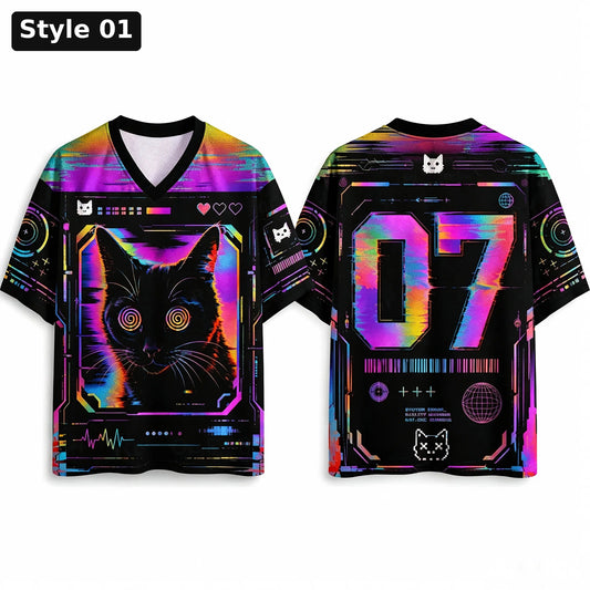 Style 01 neon glitch cat jersey