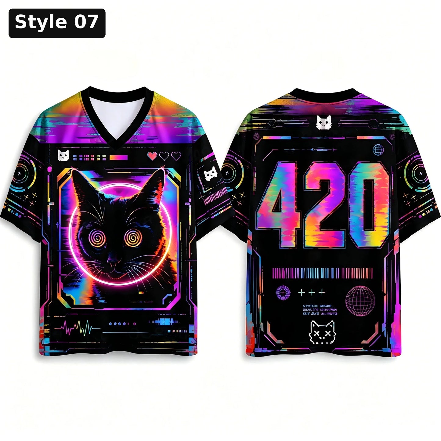 Style 07 neon glitch 420 cat jersey