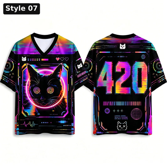 Neon glitch 420 cat jersey