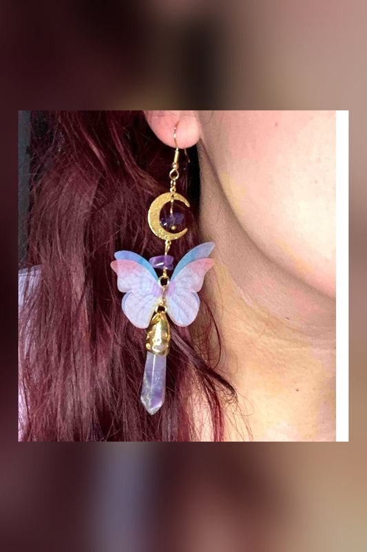 Chrysalis Amethyst Druzy Butterfly Earrings