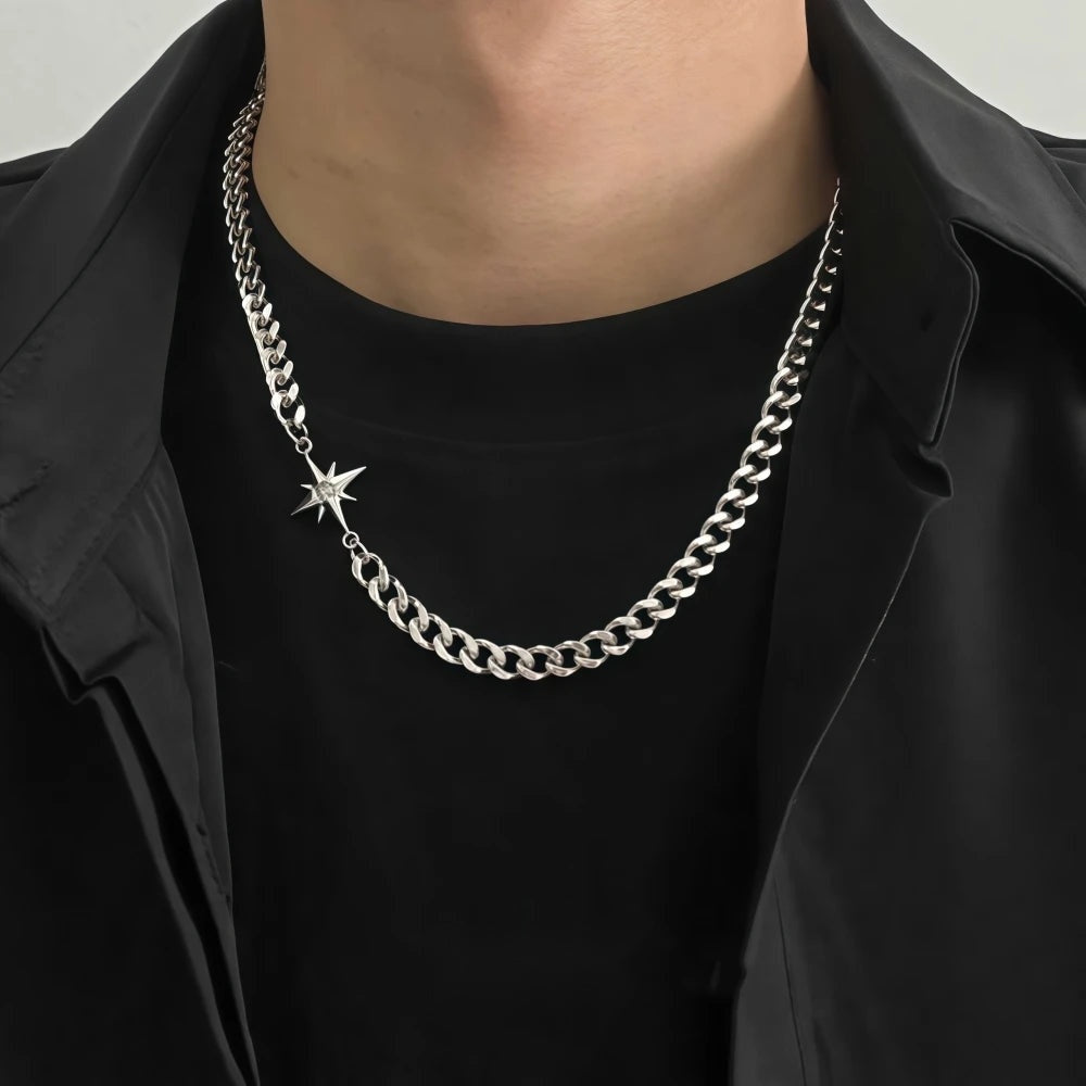 Solo Chain four-point star curb chain necklace worn on model