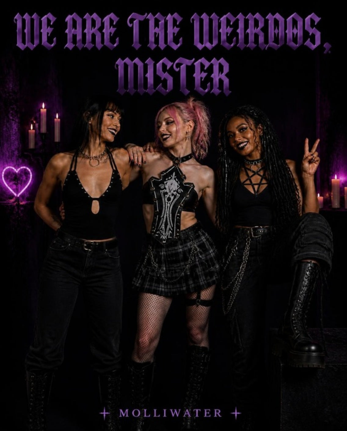 Three goth girls in Molliwater tops - We are the weirdos, mister